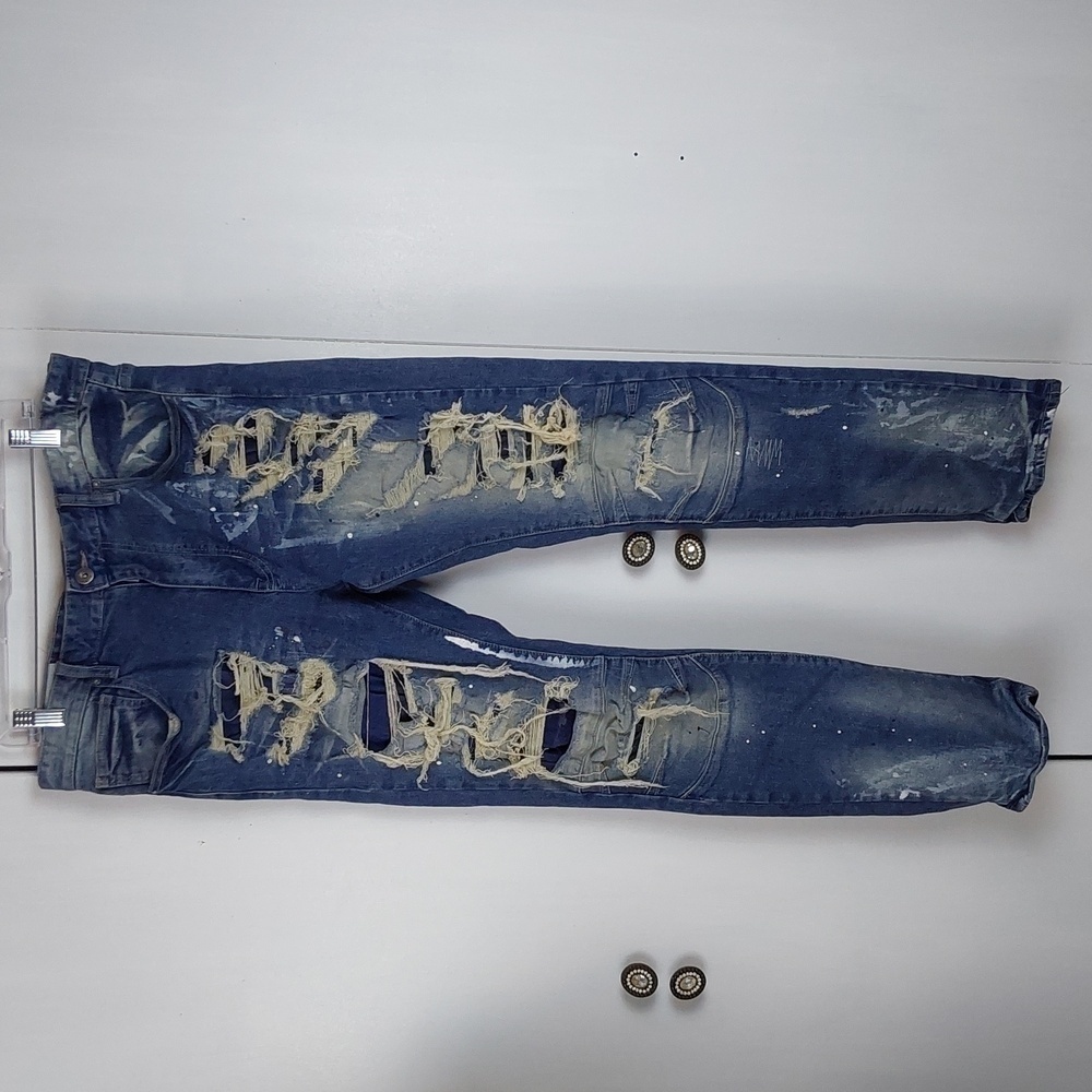 Smoke Rise DENIM Mens Distressed BLUE Denim jeans Sz.36 X 32